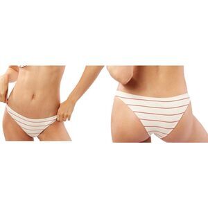 Solid & Striped The Eva Lipstick Pinstripe Stripe Bikini Bottoms Red White Large